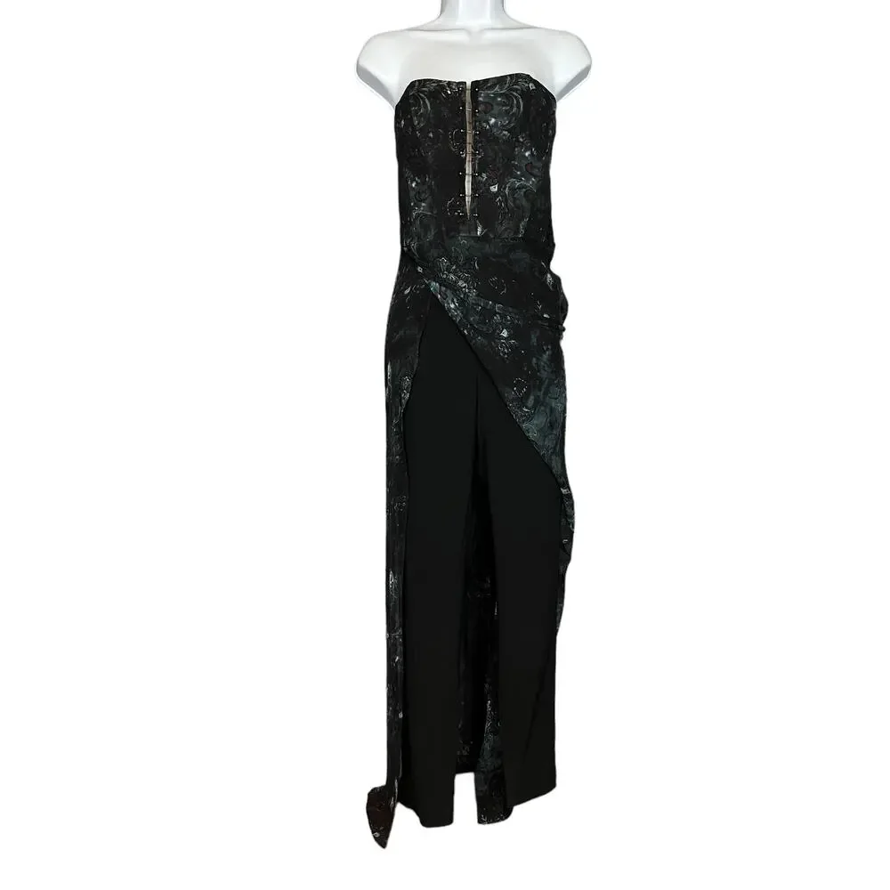 Haute Hippie Black Cocktail Jumpsuit Size 8 Silk Chiffon Bustier Designer Y2K - Picture 6 of 8